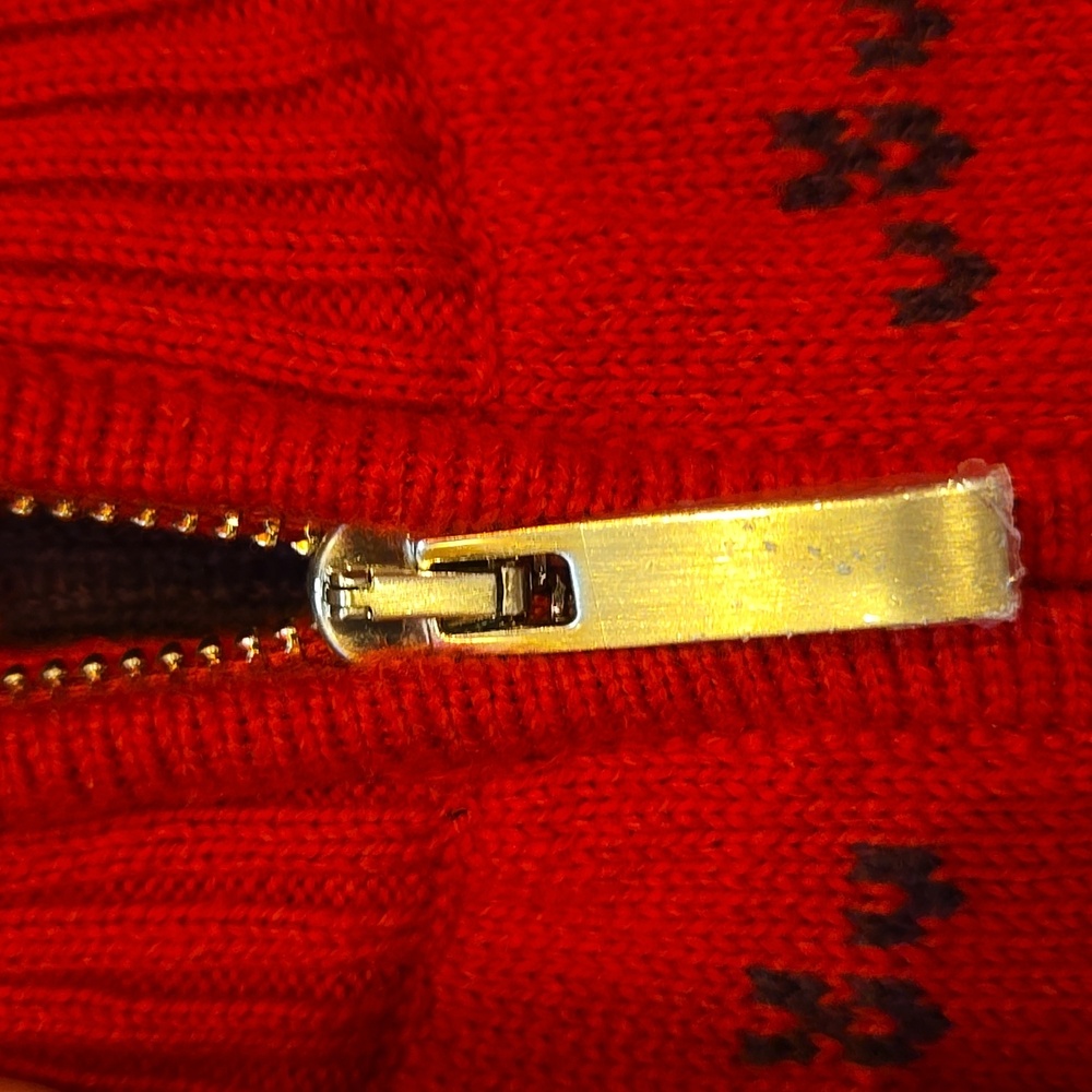 Talbot's Full Zipper Festive Red Nordic Deer Fair Isle Knit Cardigan Sweater - Picture 4 of 9